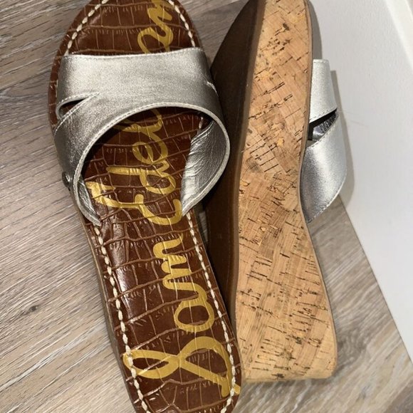 Sam Edelman Slip On Open Toe Sie 7.5M EUR 38 Silver Solid Wedges Women's - Picture 1 of 16